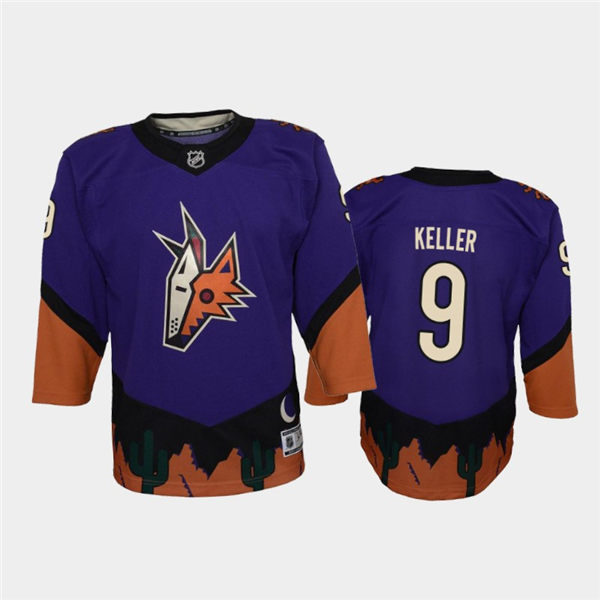 Youth Arizona Coyotes #9 Clayton Keller Adidas Purple 2021 Reverse Retro Jersey
