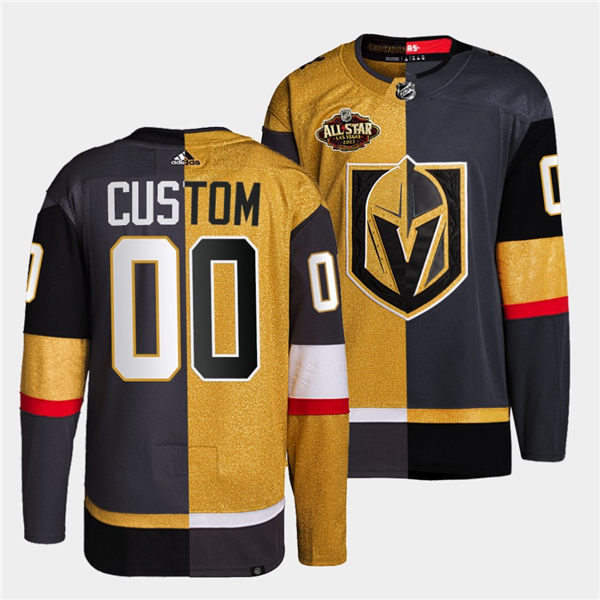 Mens Vegas Golden Knights Custom adidas Gold Grey Split Two Tone Edtion Jersey