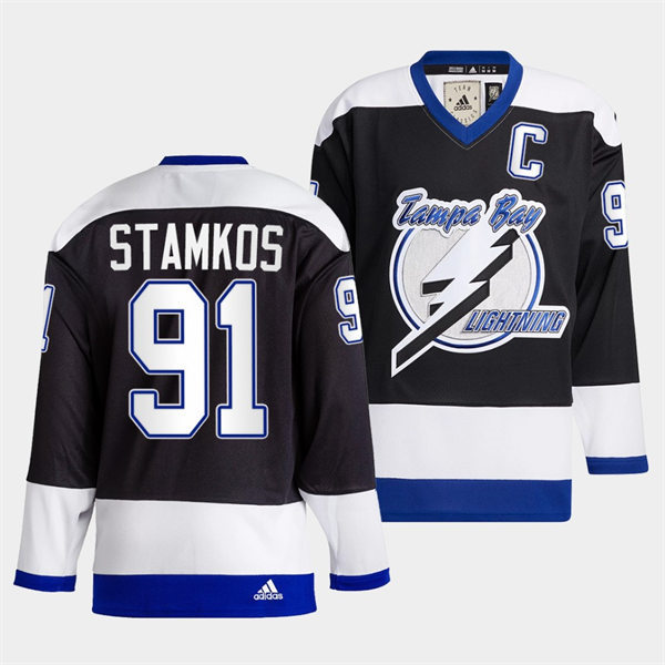 Mens Tampa Bay Lightning #91 Steven Stamkos 2022 Black Team Heritage Classic Jersey