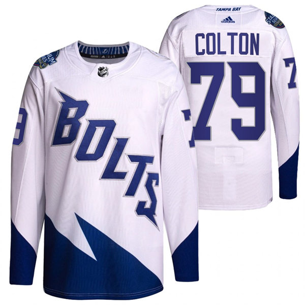Mens Tampa Bay Lightning #79 Ross Colton Adidas White 2022 Stadium Series Jersey
