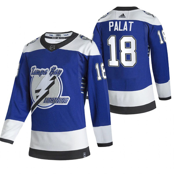 Men's Tampa Bay Lightning #18 Ondrej Palat Blue Adidas 2021 NHL Reverse Retro Special Edition Jersey