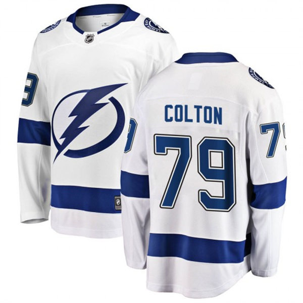 Mens Tampa Bay Lightning #79 Ross Colton adidas White Away Jersey