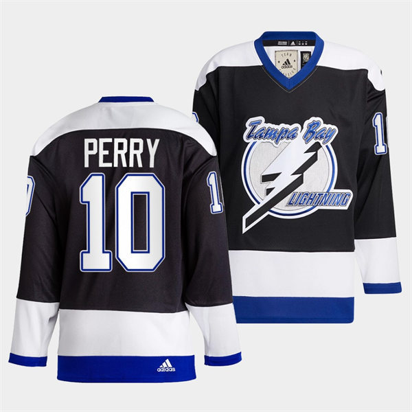 Mens Tampa Bay Lightning #10 Corey Perry 2022 Black Team Heritage Classic Jersey