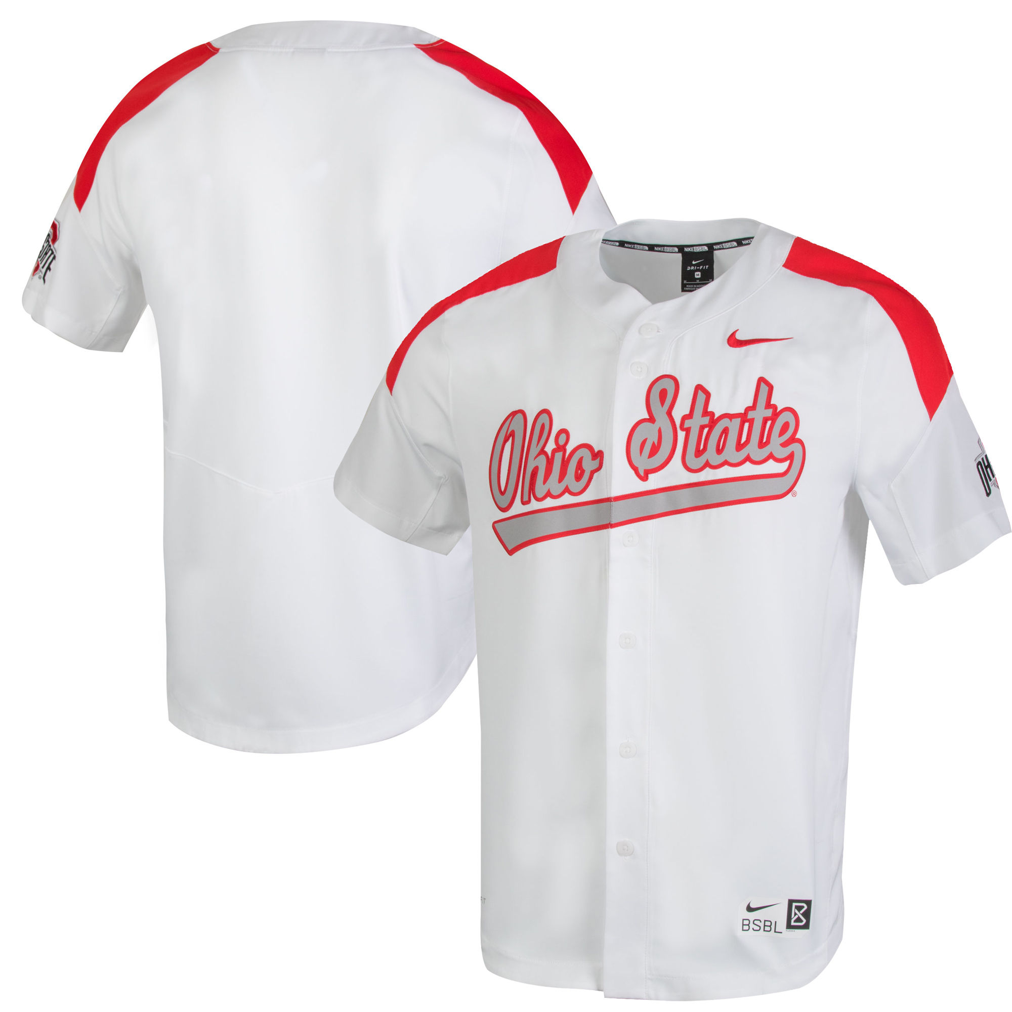 Men's Ohio State Buckeyes Blank Nike White Red shoulder College Baseball Game Jersey 