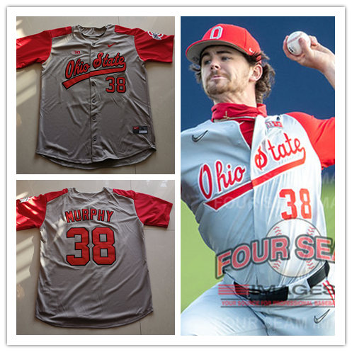 Men's Ohio State Buckeyes #38 Patrick Murphy Nike Grey Red shoulder College Baseball Game Jersey