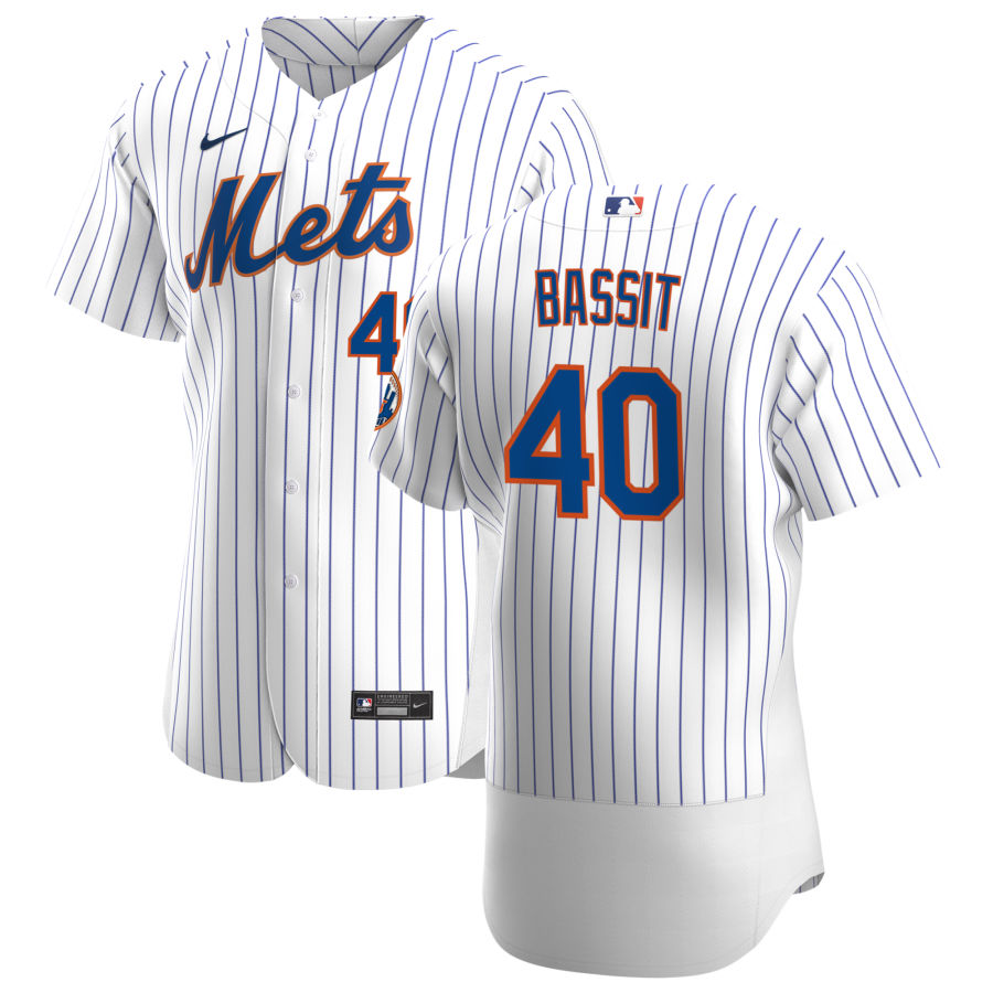 Mens New York Mets #40 Chris Bassitt Nike Home White Pinstripe FlexBase Jersey