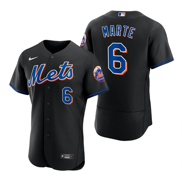 Men's New York Mets #6 Starling Marte Nike 2021 Black With Strip Retro Jersey