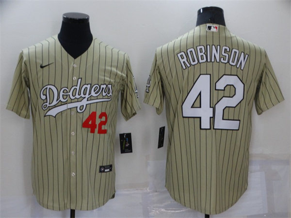 Mens Los Angeles Dodgers #42 Jackie Robinson Nike Cream Pinstripe Fashion Jersey