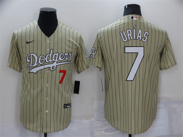 Mens Los Angeles Dodgers #7 Julio Urias Nike Cream Pinstripe Fashion Jersey