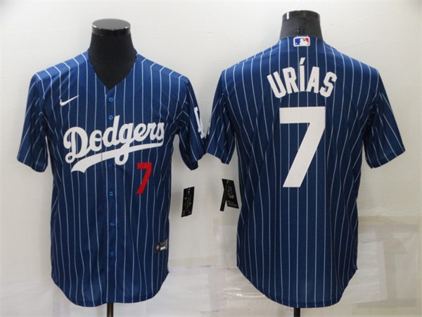 Mens Los Angeles Dodgers #7 Julio Urias Nike Royal Pinstripe Fashion Jersey