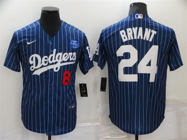 Mens Los Angeles Dodgers #8 Front #24 Back Kobe Bryant Nike Royal Pinstripe Fashion Baseball Jersey