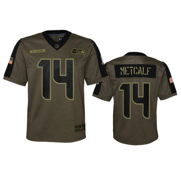 Youth Seattle Seahawks #14 DK Metcalf Nike Olive 2021 Salute To Service Limited Jersey