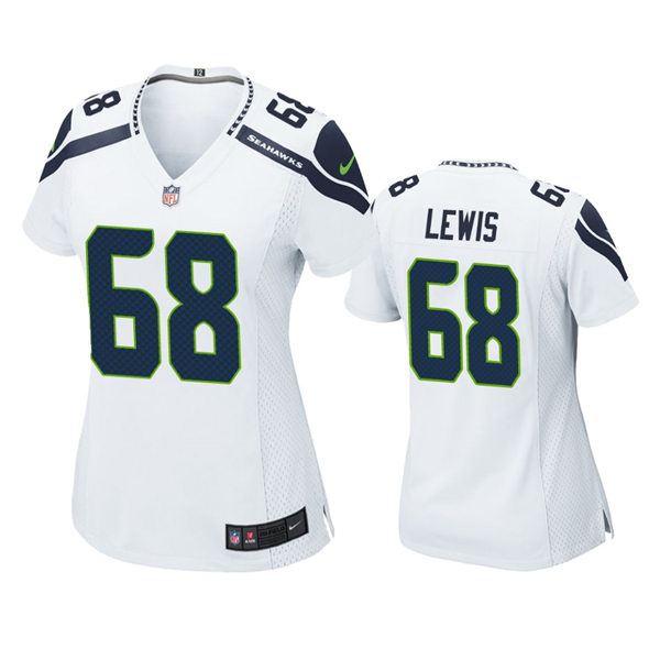 Womens Seattle Seahawks #68 Damien Lewis Nike White Vapor Limited Jersey