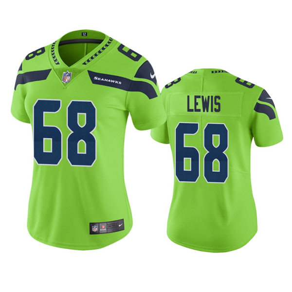 Womens Seattle Seahawks #68 Damien Lewis Nike Neon Green Color Rush Limited Jersey