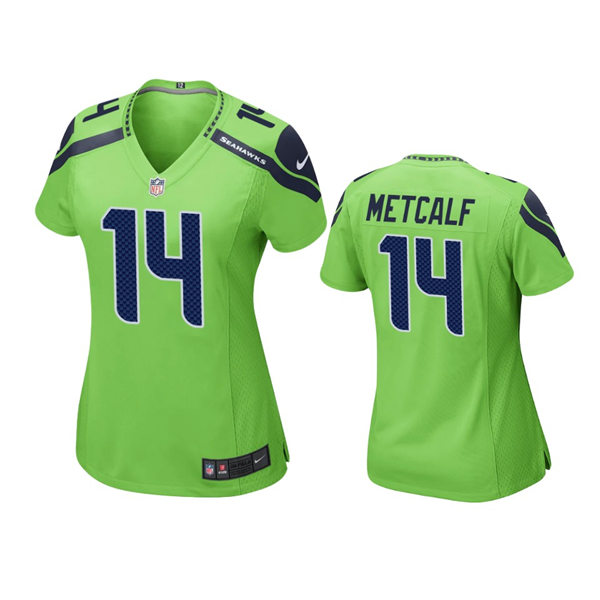 Womens Seattle Seahawks #14 DK Metcalf Nike Neon Green Color Rush Limited Jersey
