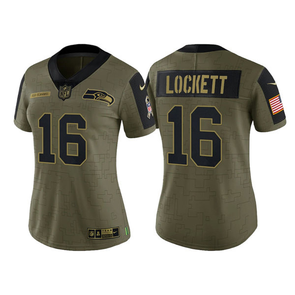 Women's Seattle Seahawks #16 Tyler Lockett Olive 2021 Salute To Service Limited Jersey