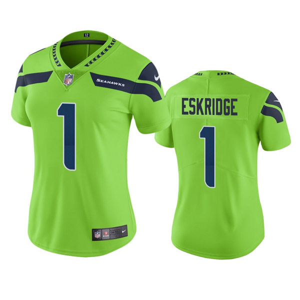 Womens Seattle Seahawks #1 D'Wayne Eskridge Nike Neon Green Color Rush Limited Jersey