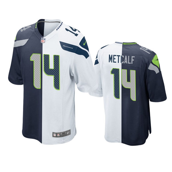 Mens Seattle Seahawks #14 DK Metcalf Nike Navy White Split Two Tone Jersey
