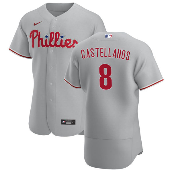 Mens Philadelphia Phillies #8 Nick Castellanos Nike Road Grey Flexbase Jersey