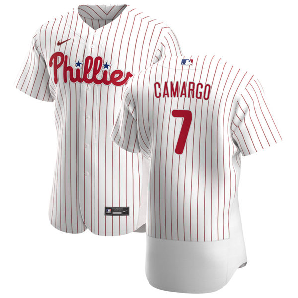Mens Philadelphia Phillies #7 Johan Camargo Nike White Pinstripe Home Flexbase Jersey