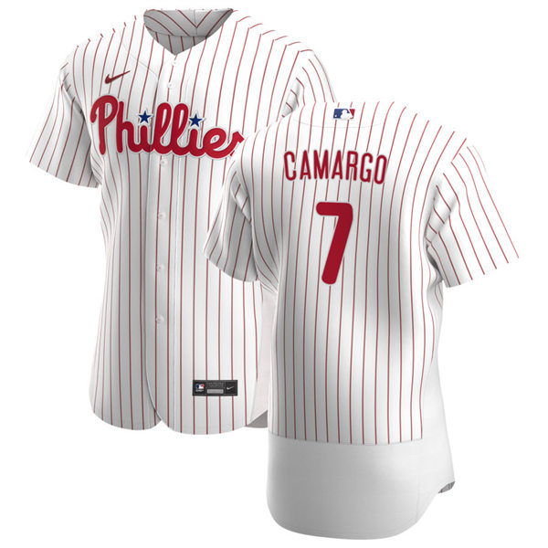 Mens Philadelphia Phillies #7 Johan Camargo Nike White Pinstripe Home Flexbase Jersey