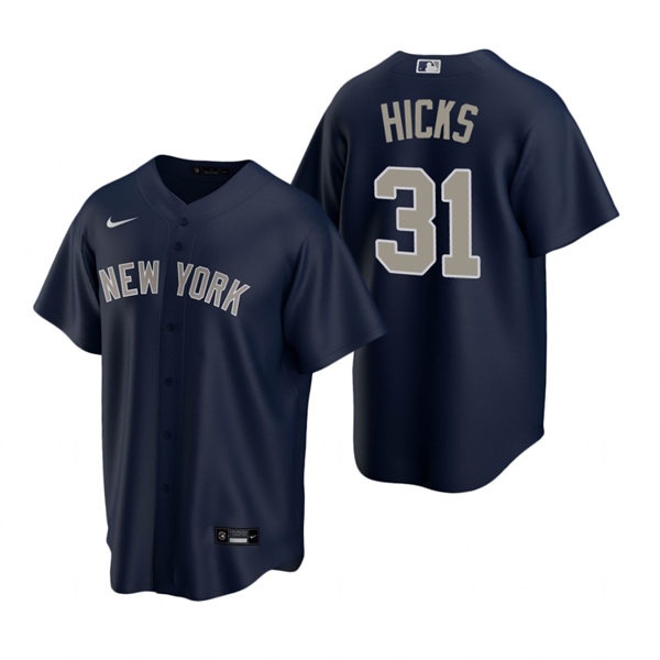 Mens New York Yankees #31 Aaron Hicks Nike Navy Alternate 2nd with Name New York Cool Base Player Jersey