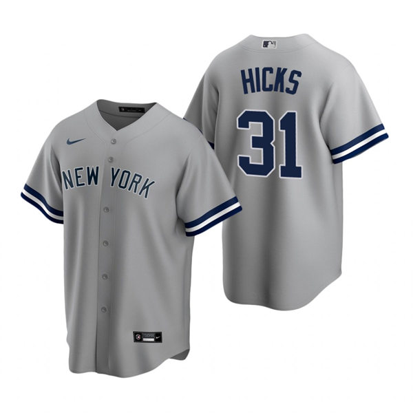 Mens New York Yankees #31 Aaron Hicks Nike Grey Road with Name Cool Base Player Jersey