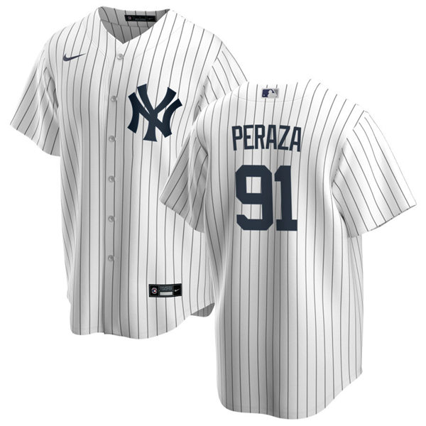 Mens New York Yankees #91 Oswald Peraza Nike White Home with Name Cool Base Player Jersey