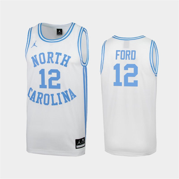 Mens North Carolina Tar Heels #12 Phil White Round Neck Retro Basketball JerseyFord