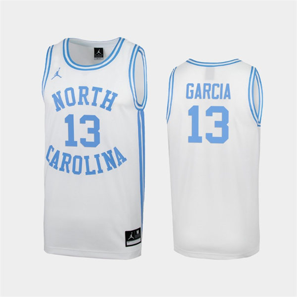 Mens North Carolina Tar Heels #13 Dawson Garcia White Round Neck Retro Basketball Jersey