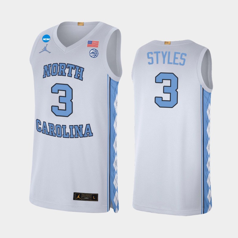Mens North Carolina Tar Heels #3 Dontrez Styles White College Baseketball Game Jersey