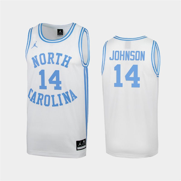 Mens North Carolina Tar Heels #14 Puff Johnson White Round Neck Retro Basketball Jersey