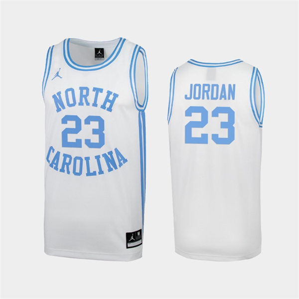 Mens North Carolina Tar Heels #23 Michael Jordan White Round Neck Retro Basketball Jersey