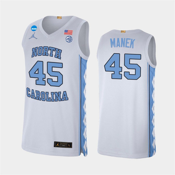 Mens North Carolina Tar Heels #45 Brady Manek White College Baseketball Game Jersey