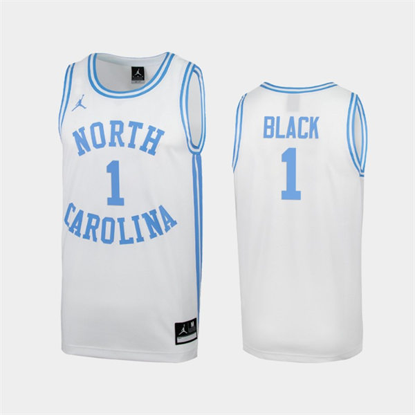 Mens North Carolina Tar Heels #1 Leaky Black White Round Neck Retro Basketball Jersey