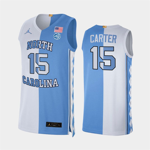 Mens North Carolina Tar Heels #15 Vince Carter White Blue Split Edition College Basketball Jersey