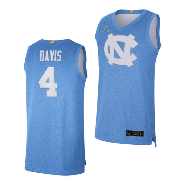 Mens North Carolina Tar Heels #4 R.J. Davis Blue 100th Anniversary Rivalry Limited Basketball Jersey