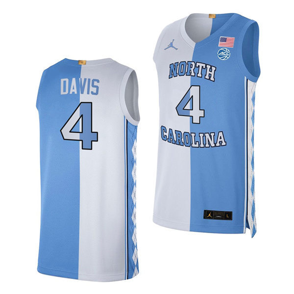 Mens North Carolina Tar Heels #4 R.J. Davis White Blue Split Edition College Basketball Jersey