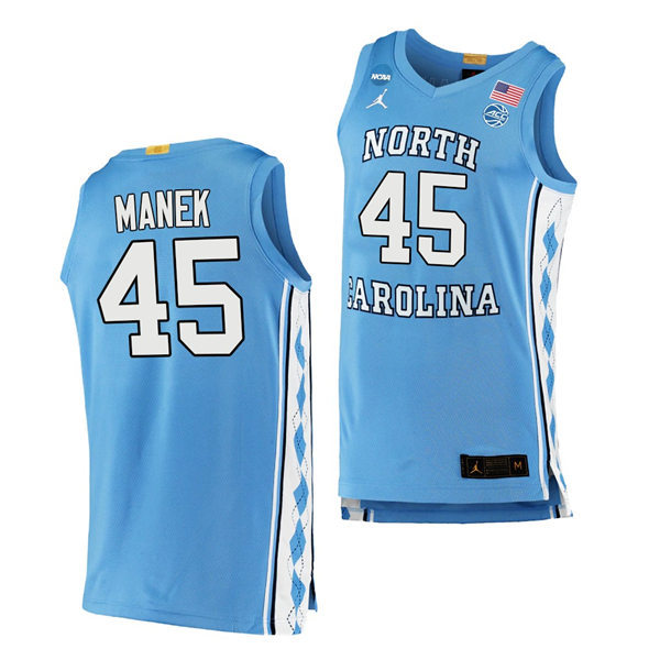 Mens North Carolina Tar Heels #45 Brady Manek Carolina Blue College Baseketball Game Jersey
