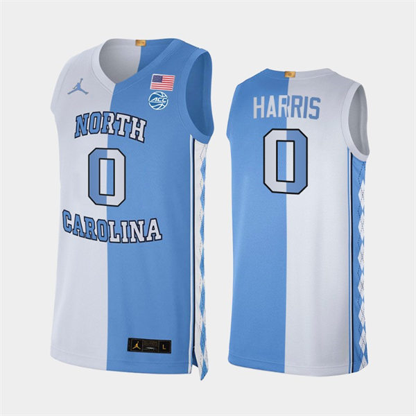 Mens North Carolina Tar Heels #0 Anthony Harris White Blue Split Edition College Basketball Jersey