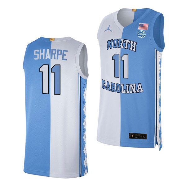 Mens North Carolina Tar Heels #11 Day'Ron Sharpe White Blue Split Edition College Basketball Jersey