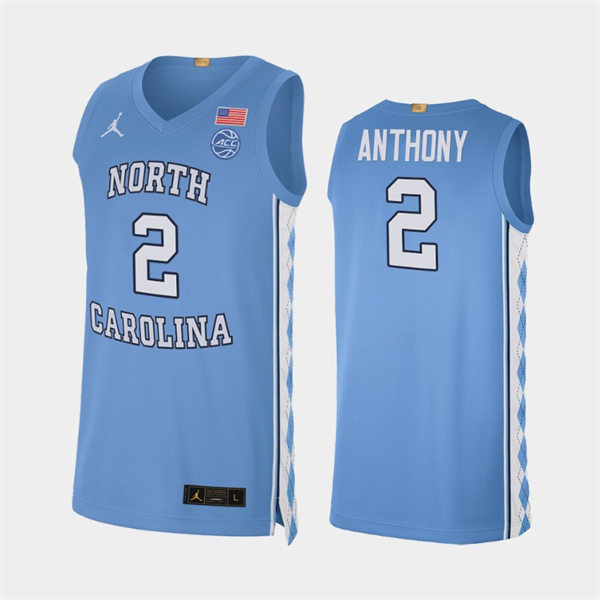 Mens North Carolina Tar Heels #2 Cole Anthony Carolina Blue College Baseketball Game Jersey