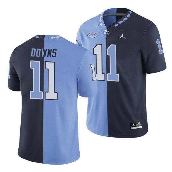 Mens North Carolina Tar Heels #11 Josh Downs Blue Navy Split Edition College Football Jersey