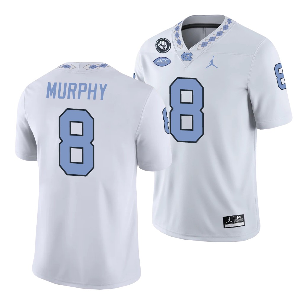 Mens North Carolina Tar Heels #8 Myles Murphy White College Football Game Jersey