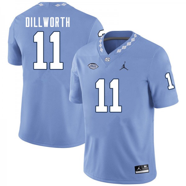 Mens North Carolina Tar Heels #11 Raneiria Dillworth Carolina Blue College Football Game Jersey