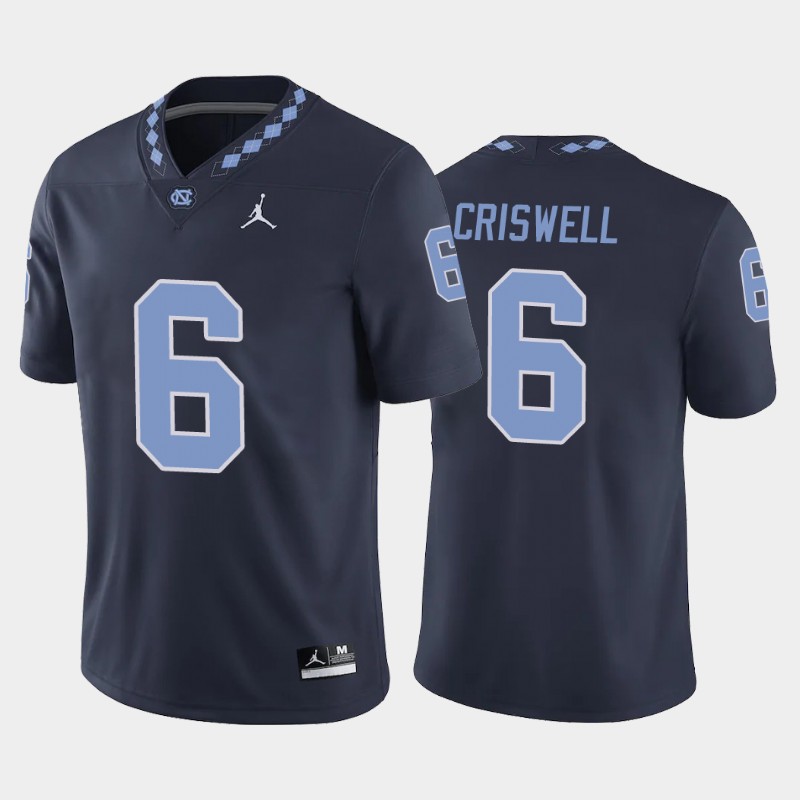 Mens North Carolina Tar Heels #12 Jacolby Criswell Navy Alternate College Football Jersey