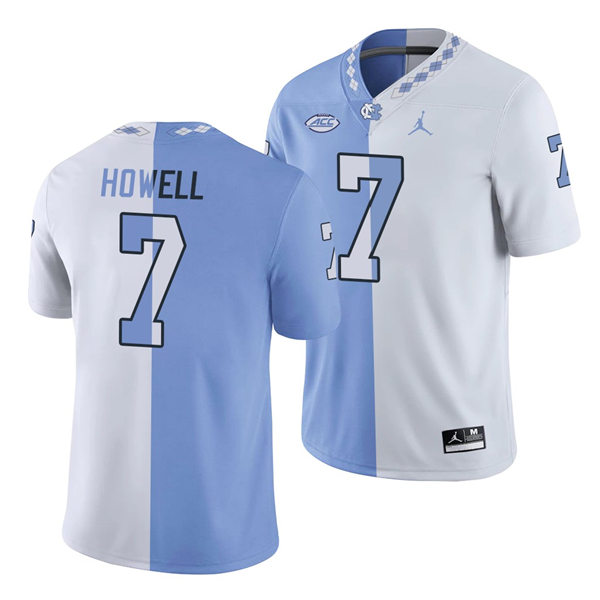 Mens North Carolina Tar Heels #7 Sam Howell Blue White Split Edition College Football Jersey