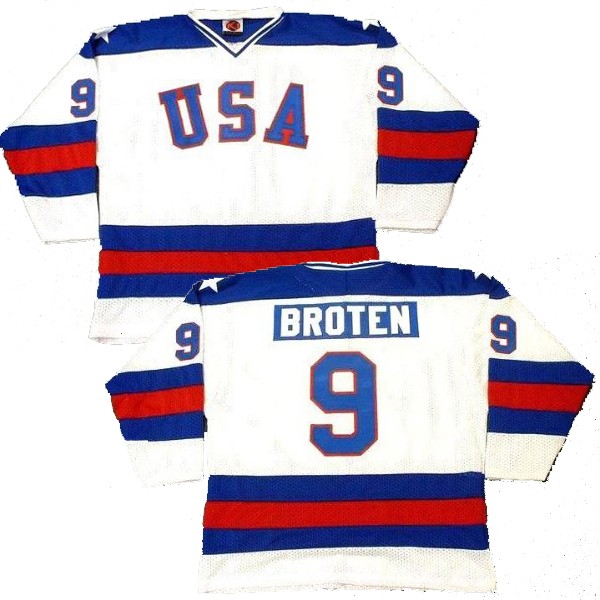Men's #9 Neal Broten 1980 Olympic CCM Throwback Miracle on Ice Team USA Hockey Jersey White