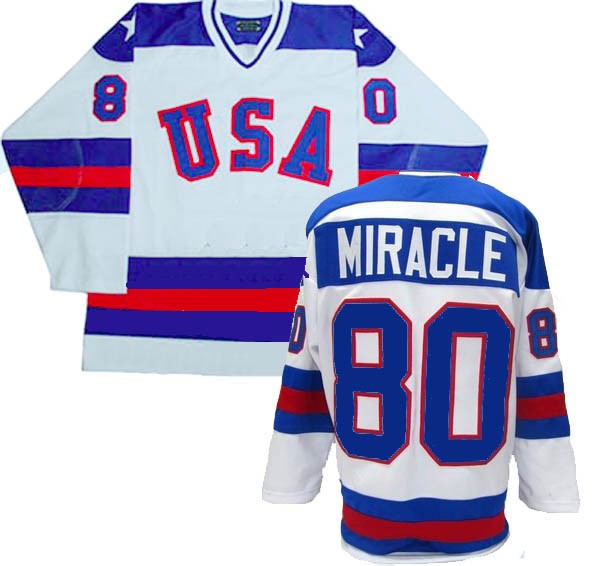 Men's #80 Miracle White 1980 Olympic CCM Throwback Miracle on Ice Team USA Hockey Jersey