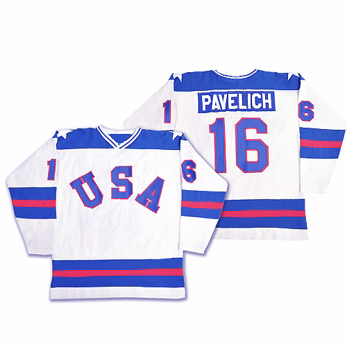 Men's #16 Mark Pavelich 1980 Olympic CCM Throwback Miracle on Ice Team USA Hockey Jersey White